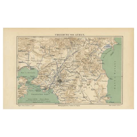 Antique Map of the Region of Athens from a German Atlas of 1893
