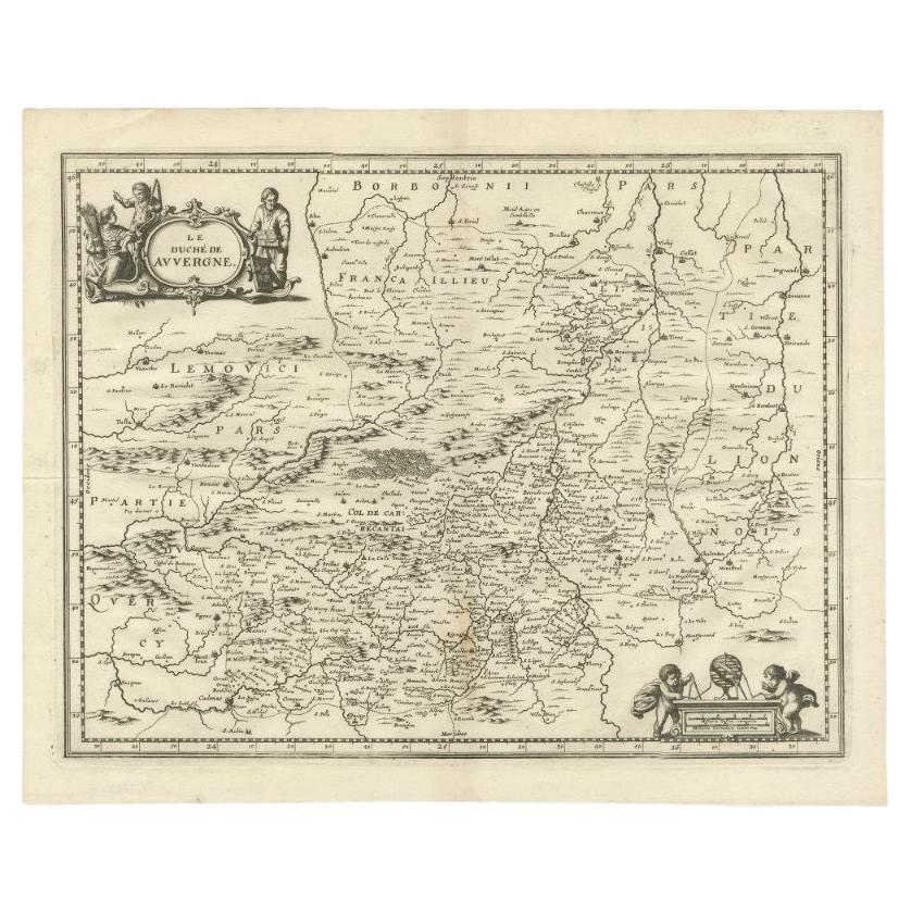 Antique Map of the Region of Auvergne by Merian, 1663 For Sale
