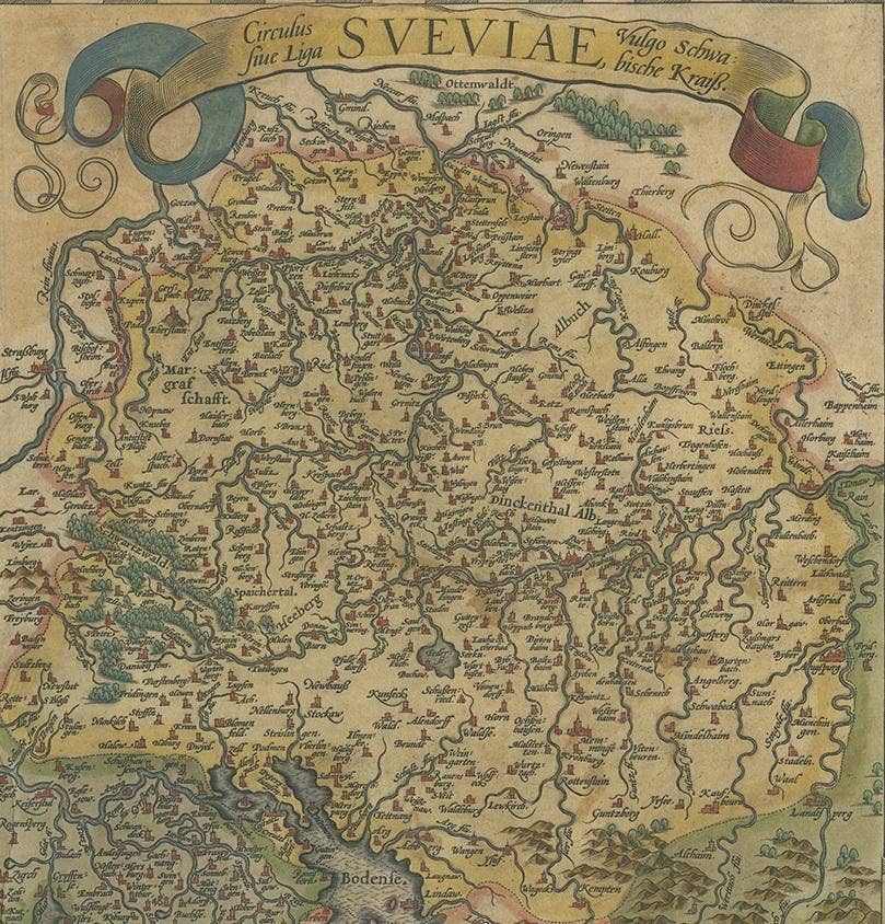Map of the Region of Basel and Northern Switzerland by Ortelius, circa 1603