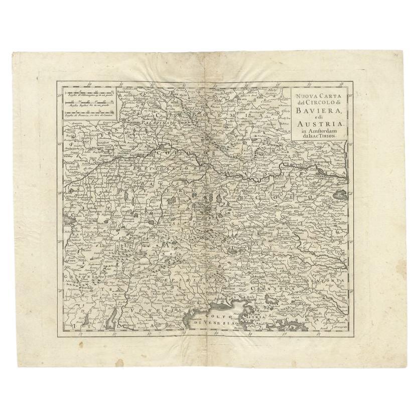 Antique Map of the Region of Bavaria and Austria by Tirion, c.1740 For Sale