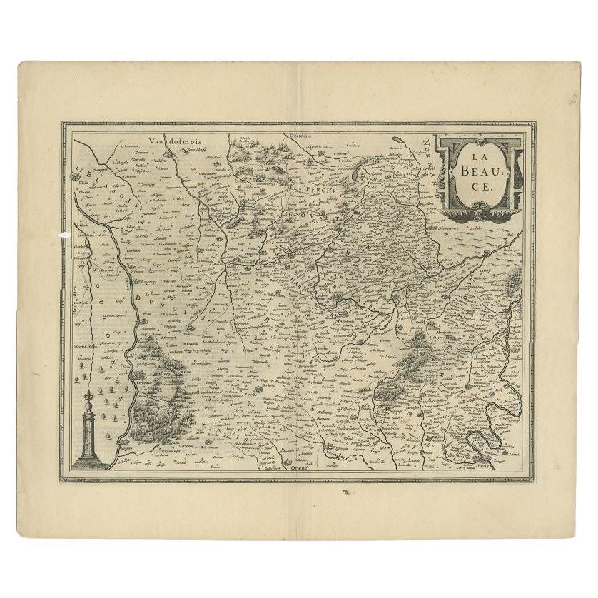 Antique Map of the Region of Beauce in France by Janssonius, c.1650 For Sale