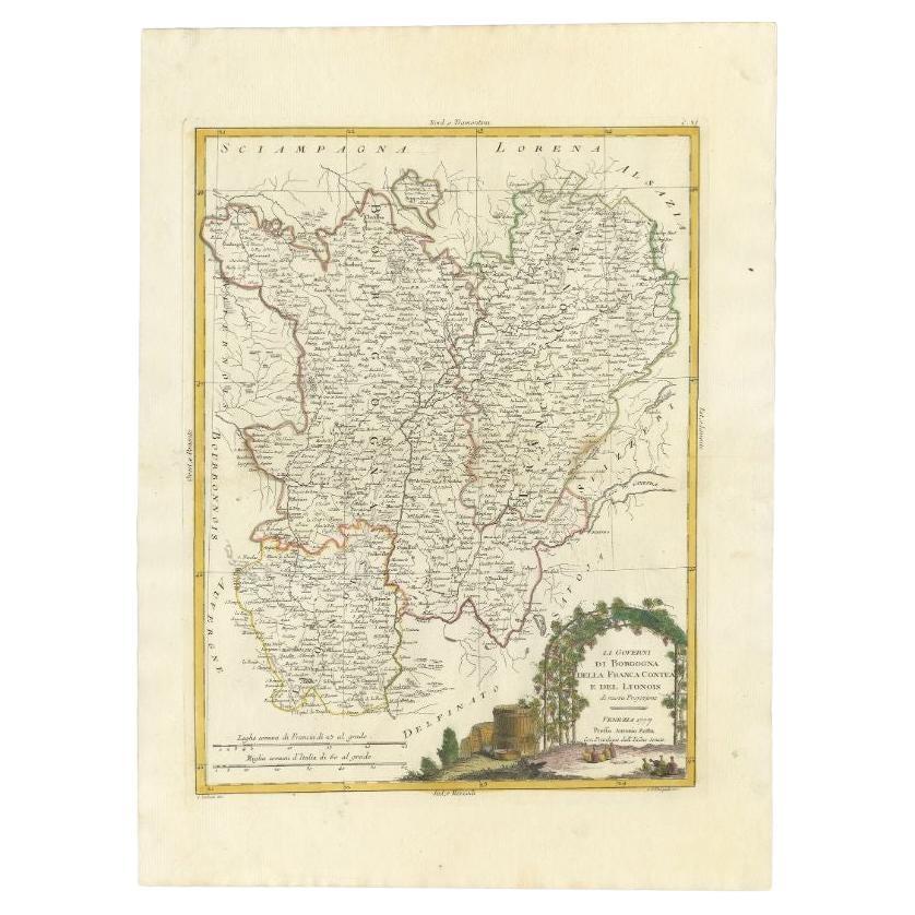 Antique Map of the Region of Beaujolais, Saône-et-Loire and Bourgogne by Zatta