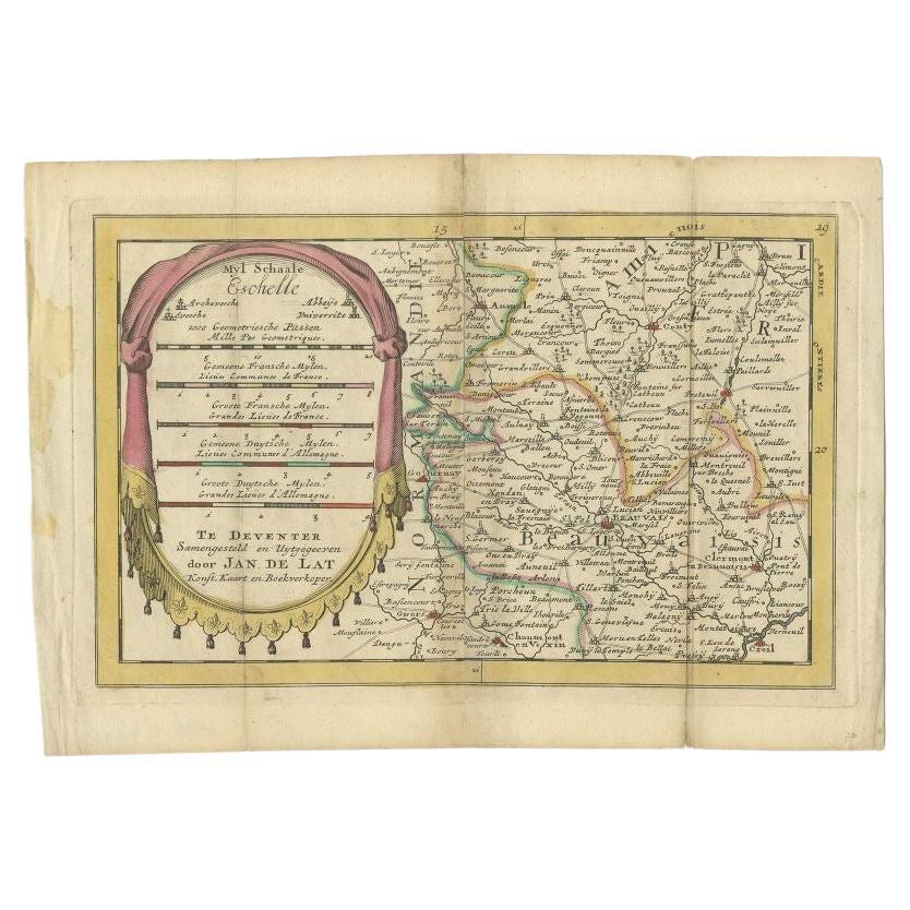 Antique Map of the Region of Beauvais in France, 1737 For Sale