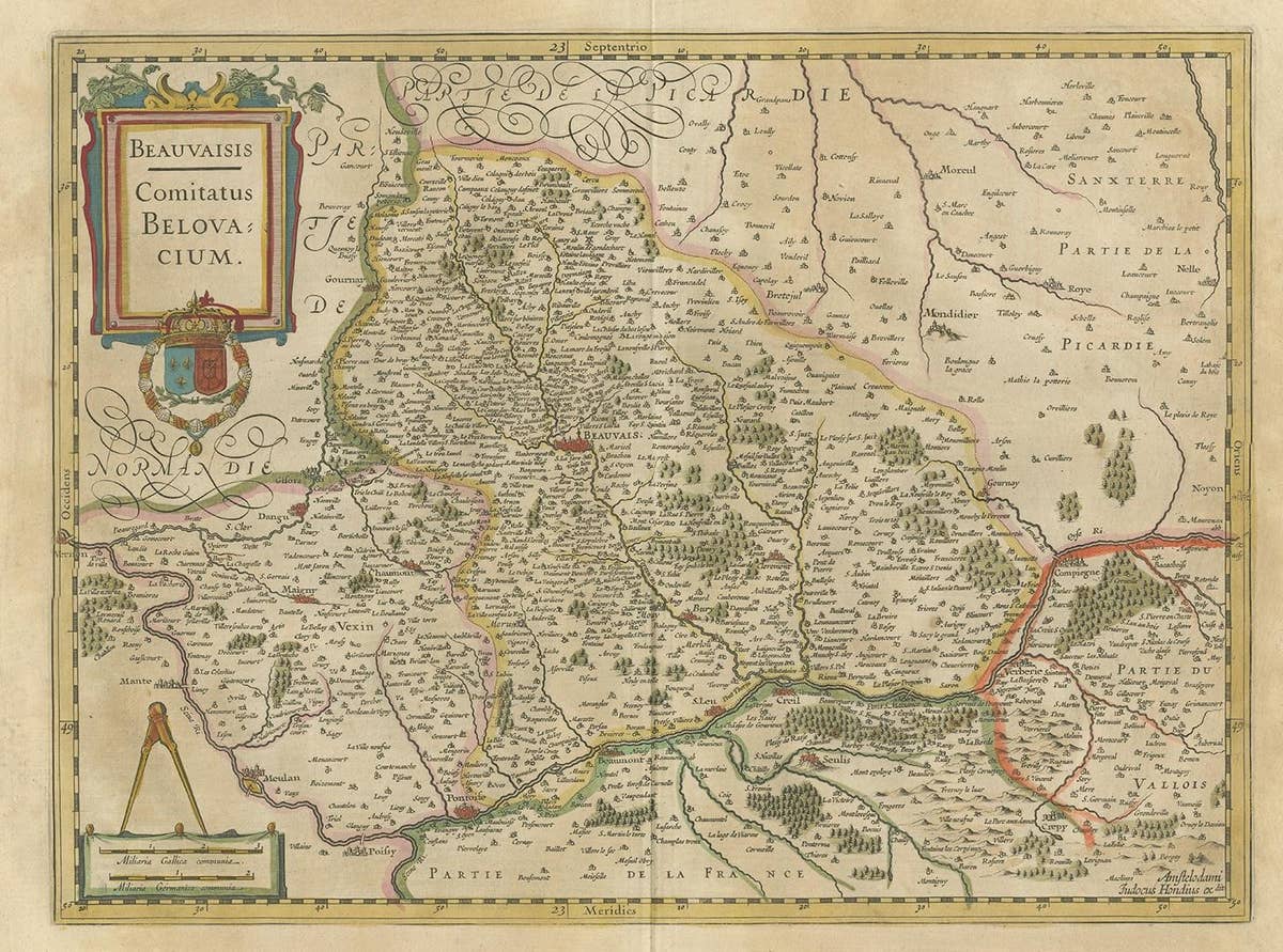 Antique Map of the Region of Beauvais by Hondius, circa 1630