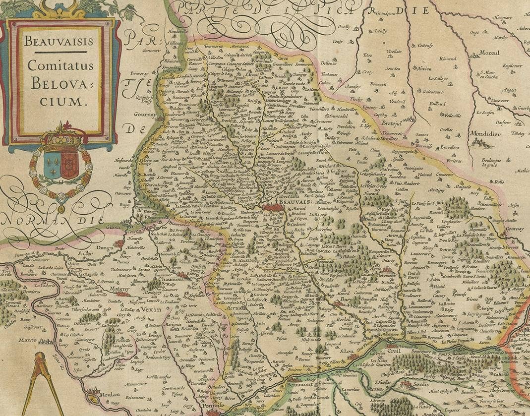 Antique Map of the Region of Beauvais by Hondius, circa 1630