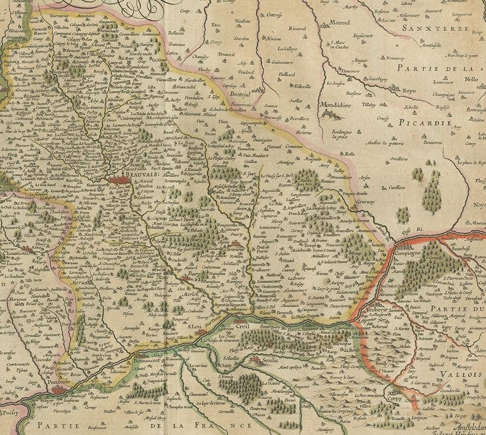 Antique Map of the Region of Beauvais by Hondius, circa 1630