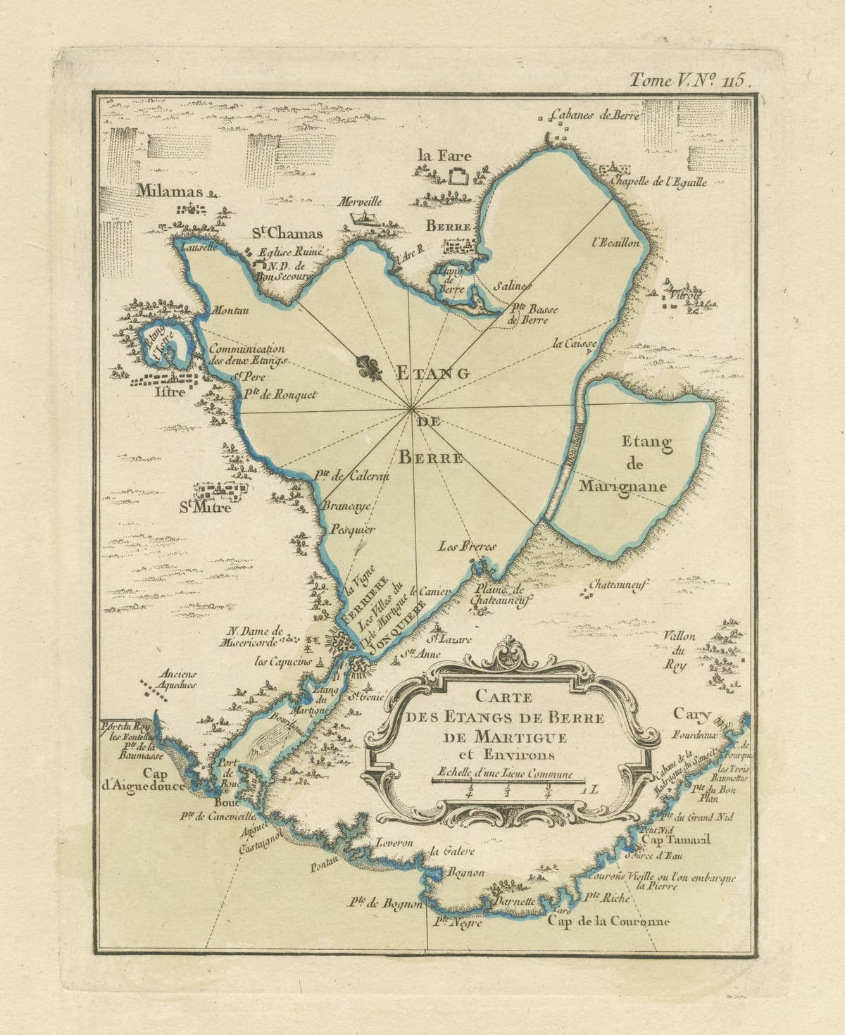 Antique Map of the Region of Berre-l'Étang, France