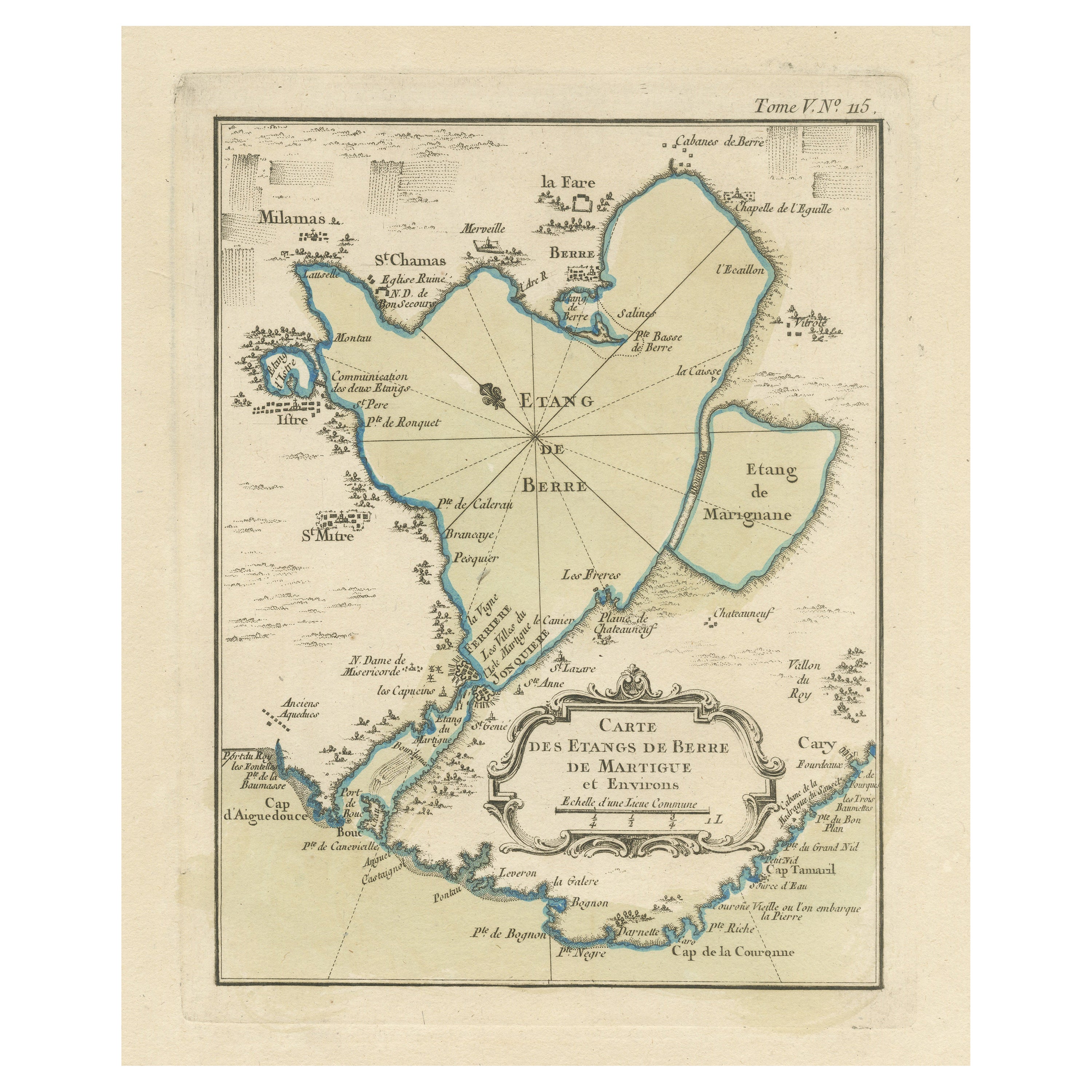 Antike Karte der Region von Berre-l'Étang, Frankreich