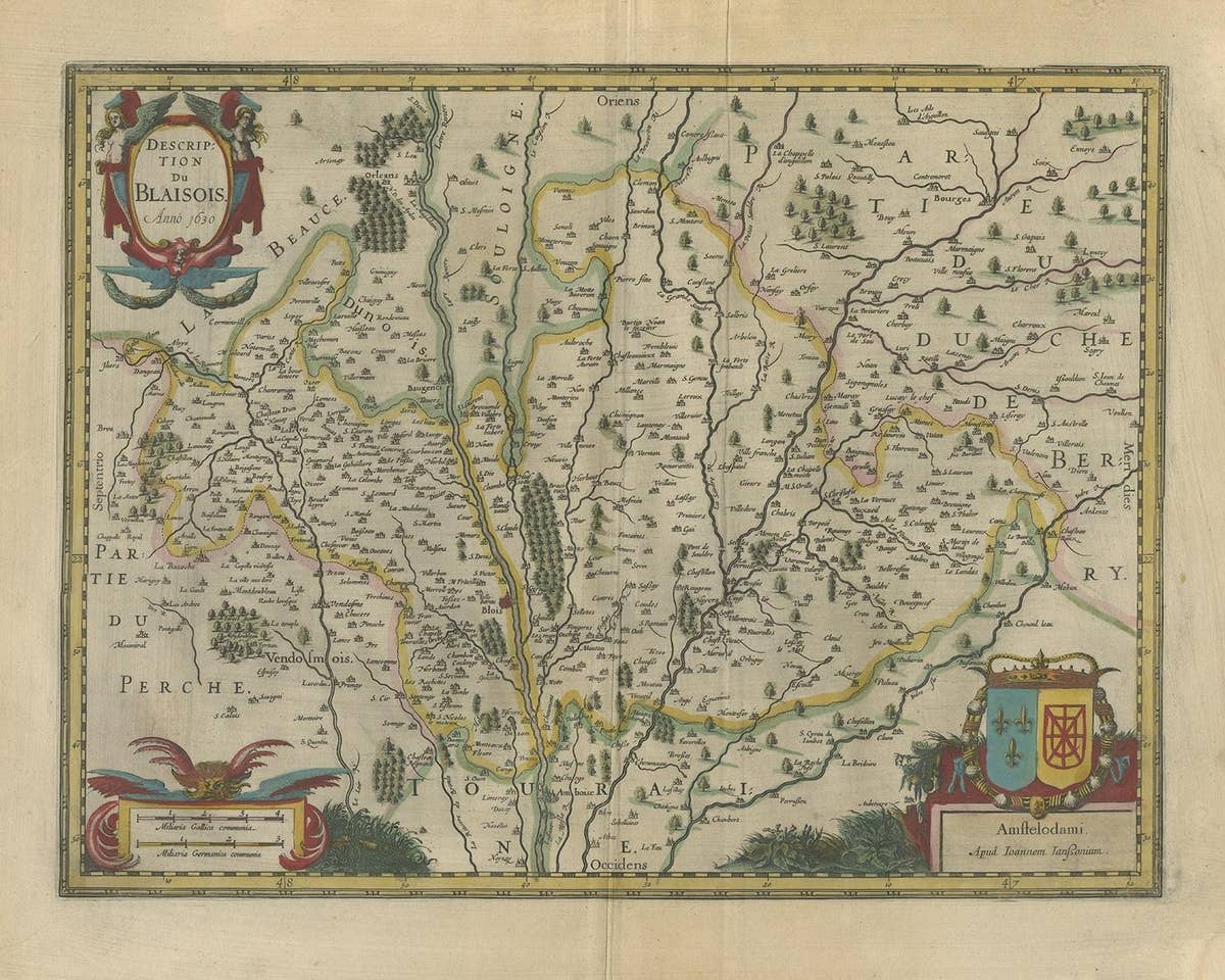 Antique Map of the Region of Blois by Janssonius, 'circa 1640'