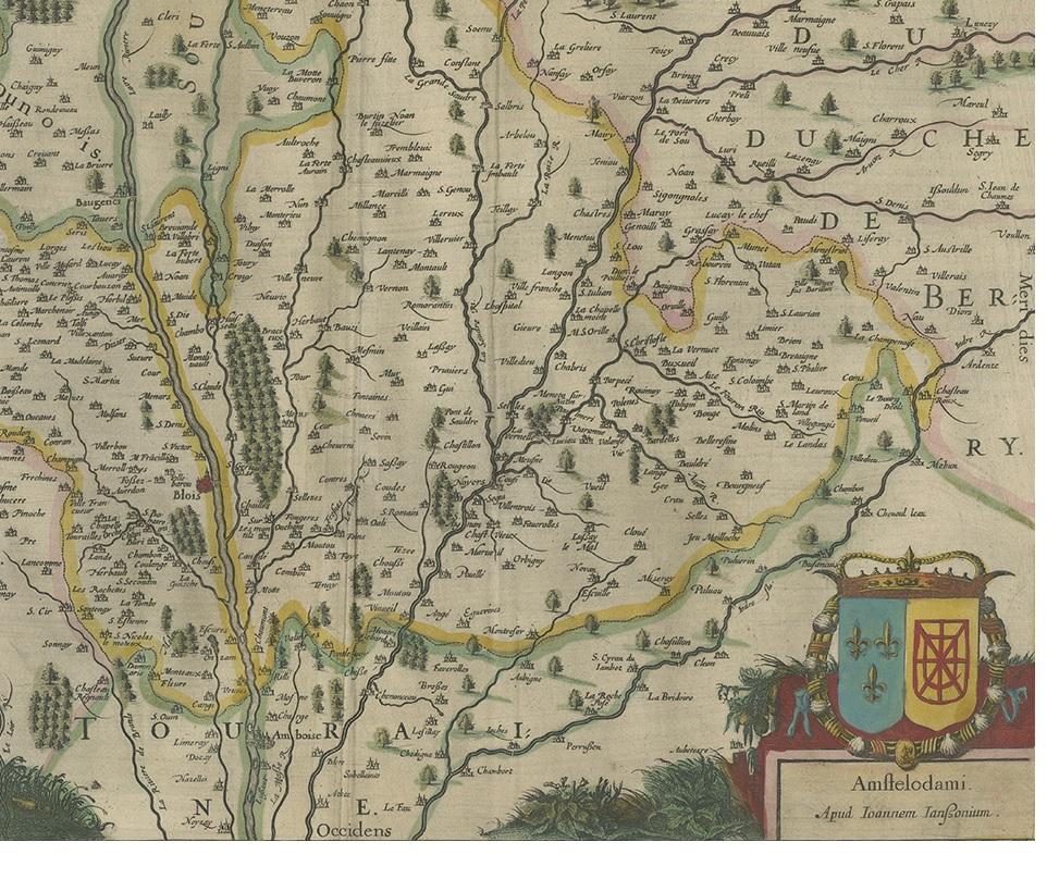 17ème siècle Carte ancienne de la région de Blois par Janssonius:: 