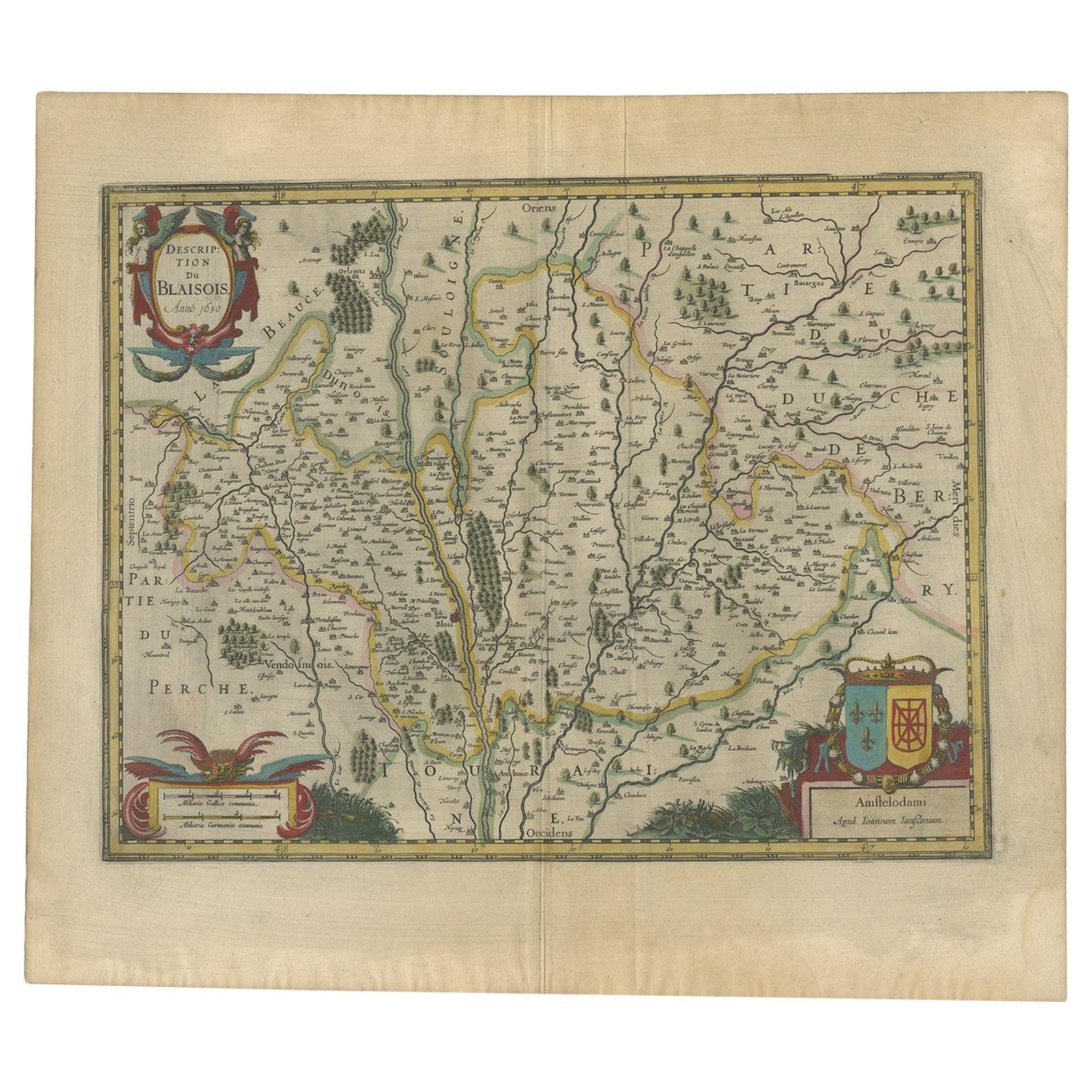 Carte ancienne de la région de Blois par Janssonius:: "vers 1640"