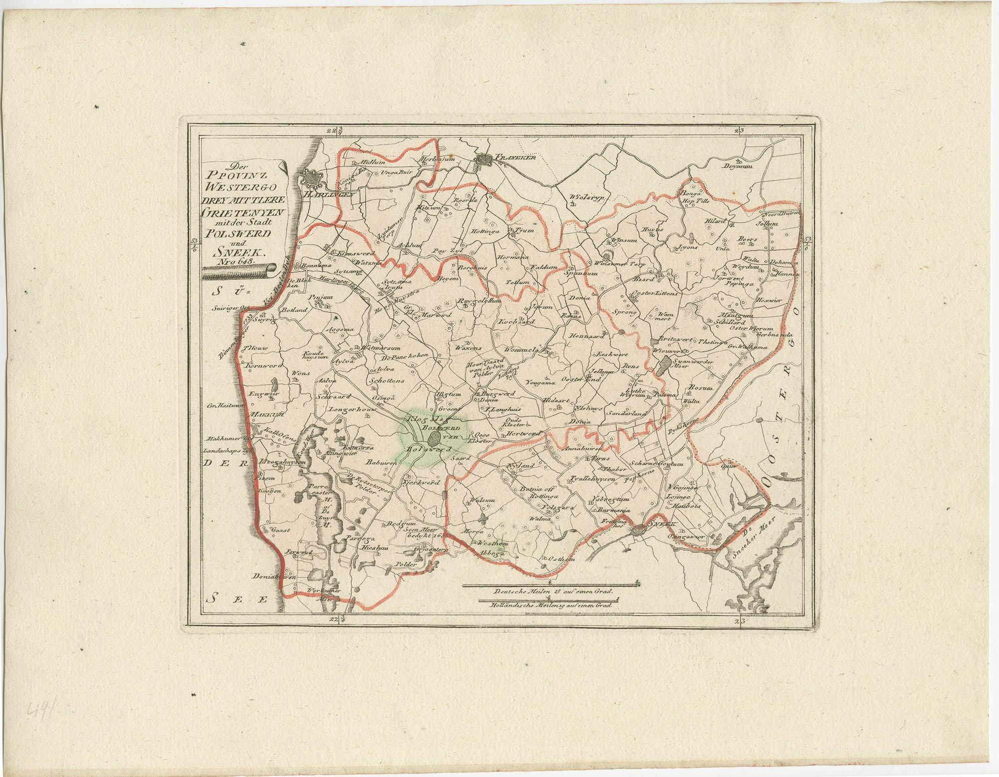 Carta geografica antica della regione di Bolsward e Sneek di Von Reilly, 1791 in vendita 3