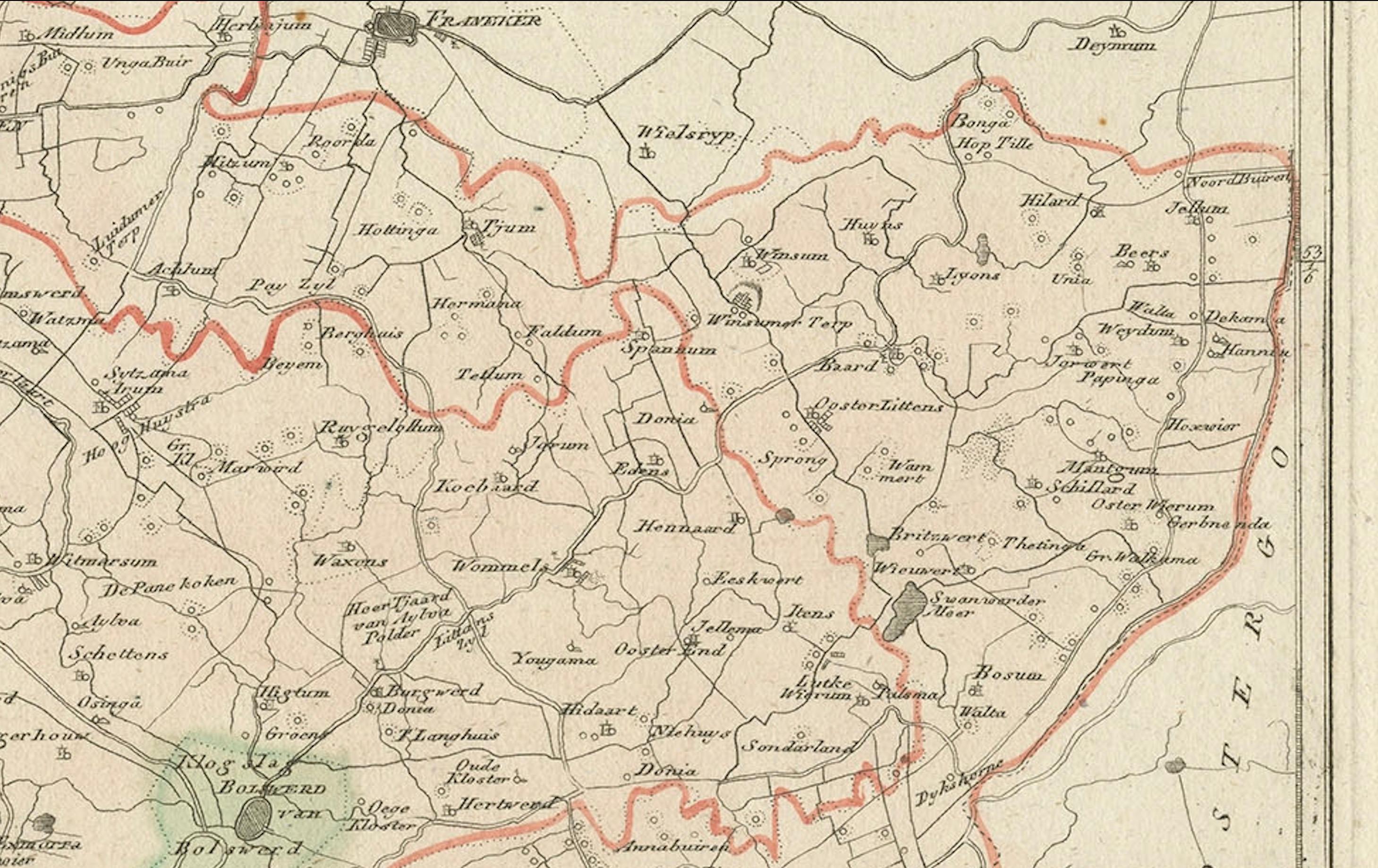 Carta geografica antica della regione di Bolsward e Sneek di Von Reilly, 1791 In condizioni buone in vendita a Langweer, NL