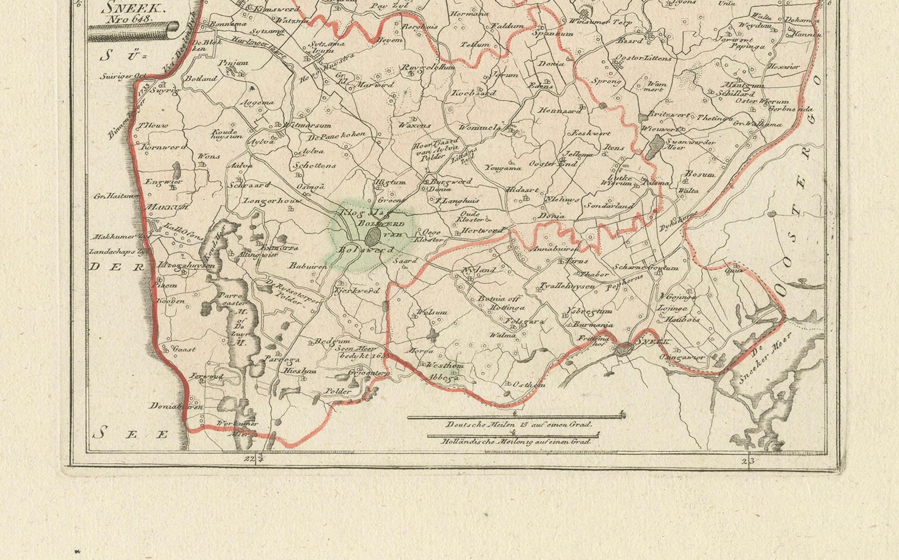 Fino al XVIII secolo Carta geografica antica della regione di Bolsward e Sneek di Von Reilly, 1791 in vendita