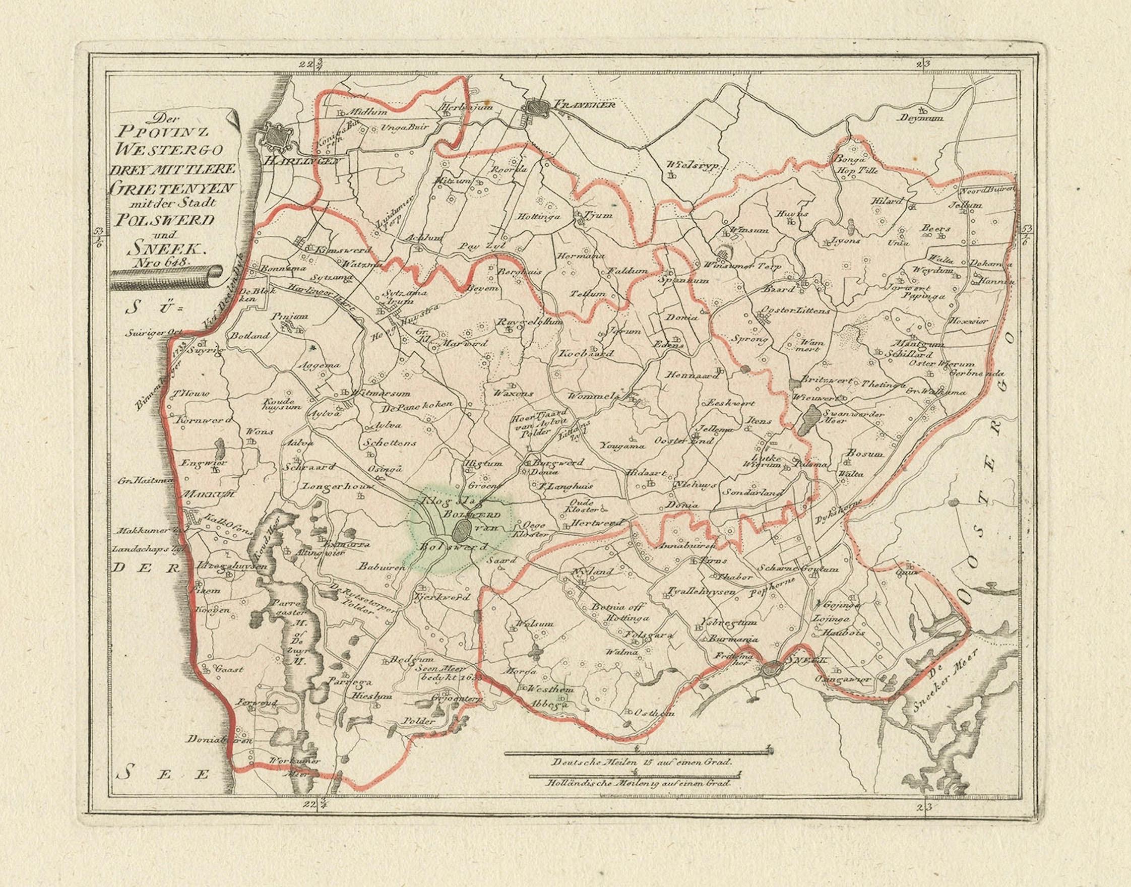Carta geografica antica della regione di Bolsward e Sneek di Von Reilly, 1791 in vendita 2