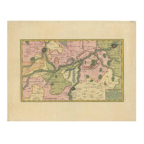 Antique Map of the Region of Bouchain and Cambrai by Visscher 'circa 1680'