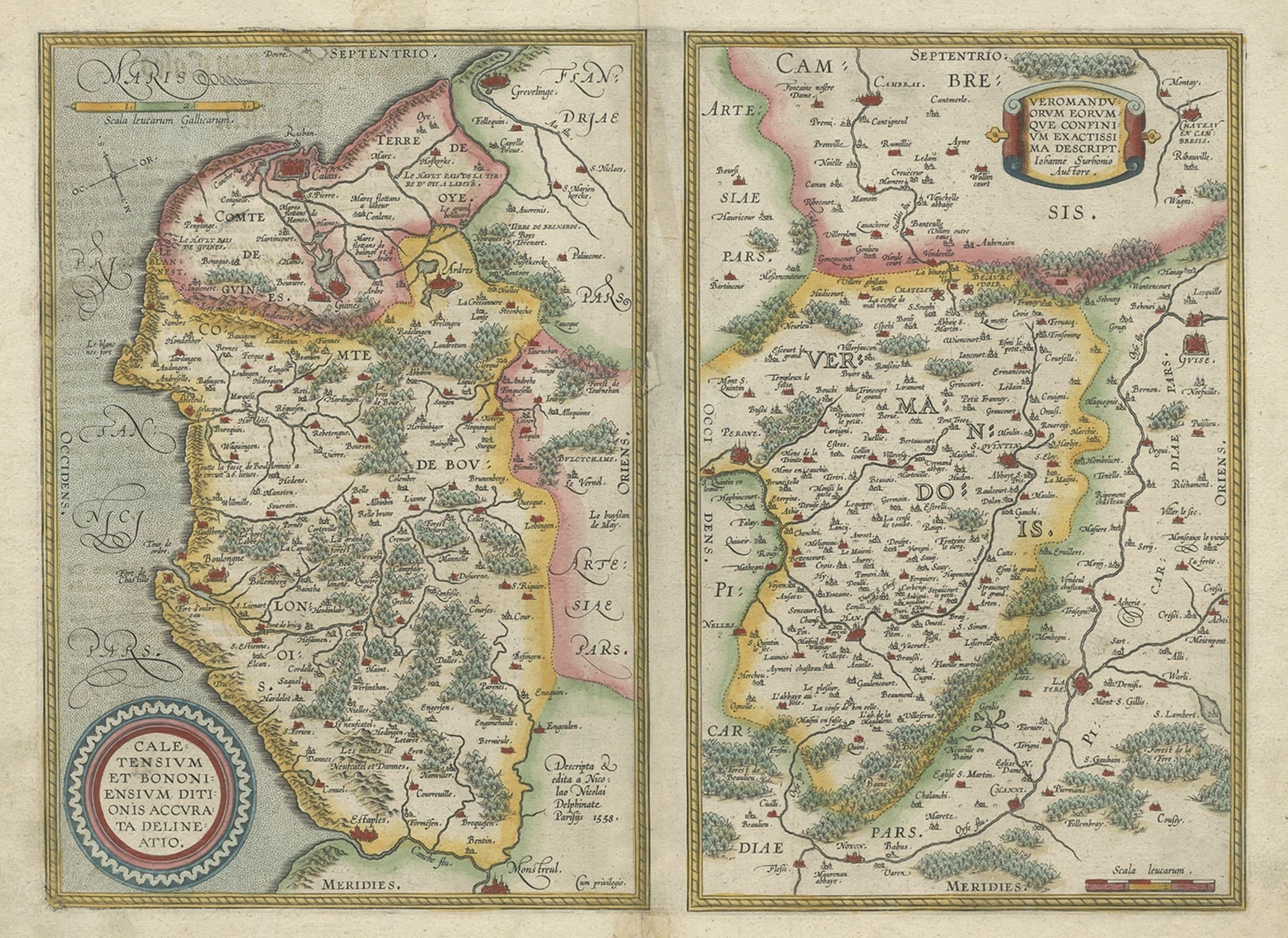 Antike Karte der Region Boulogne und Peronne, Frankreich ''C.1590'' im Zustand „Gut“ im Angebot in Langweer, NL