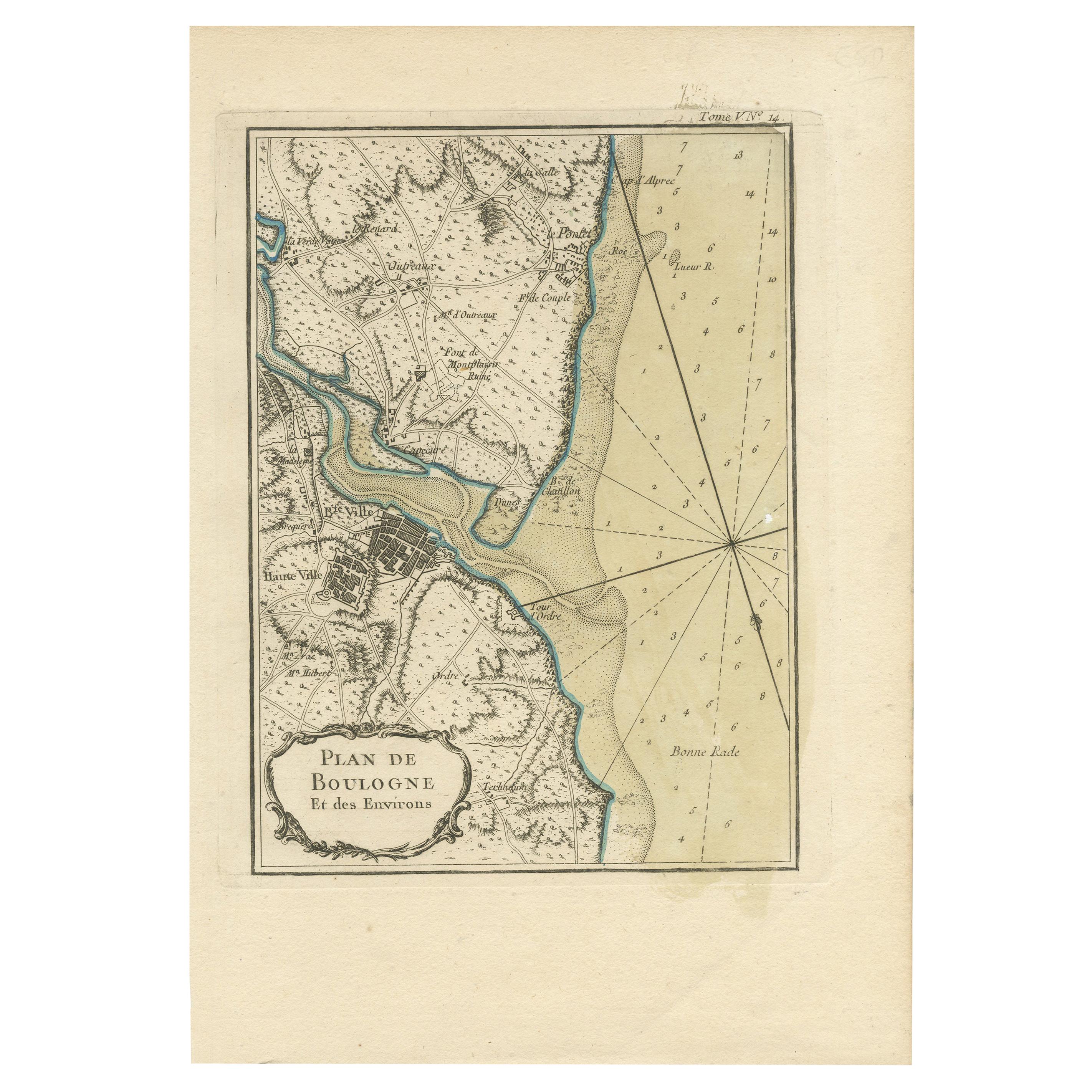 Antique Map of the Region of Boulogne-sur-Mer by Bellin '1764'