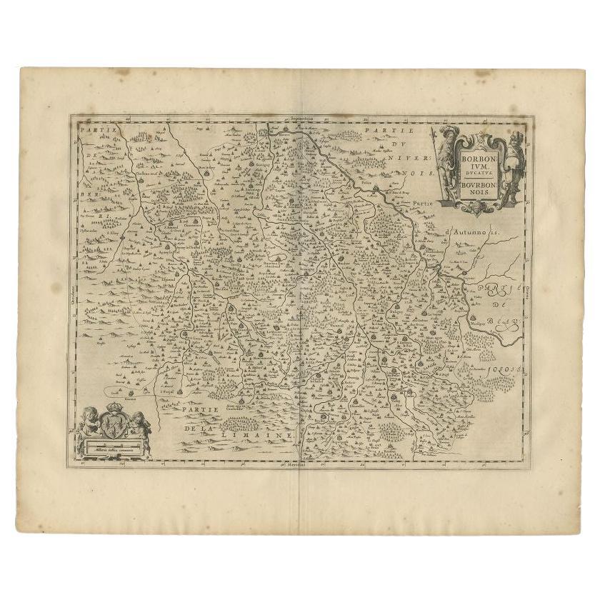 Antique Map of the Region of Bourbon by Janssonius, 1657 For Sale