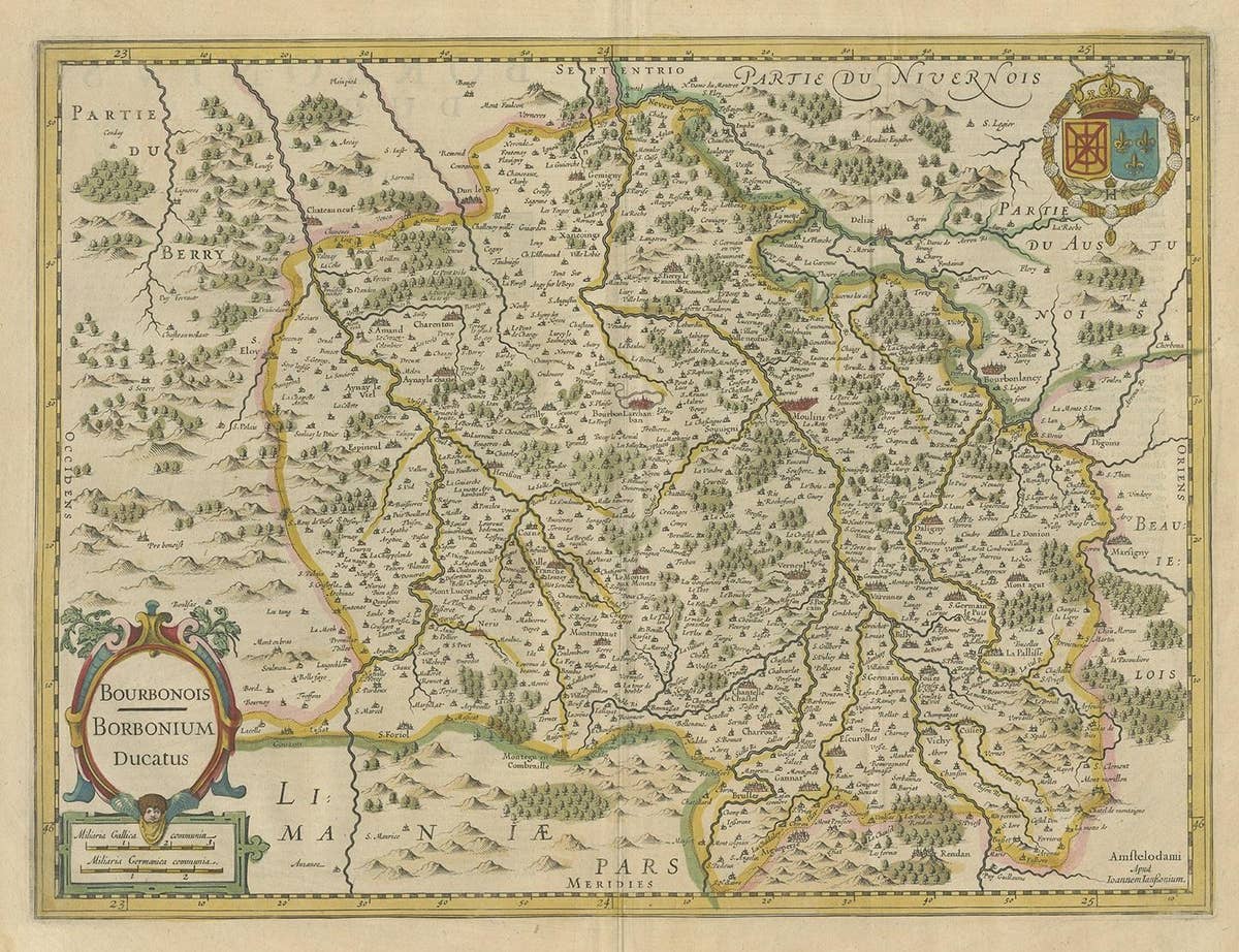 Antique Map of the Region of Bourbonnais by Janssonius, circa 1640