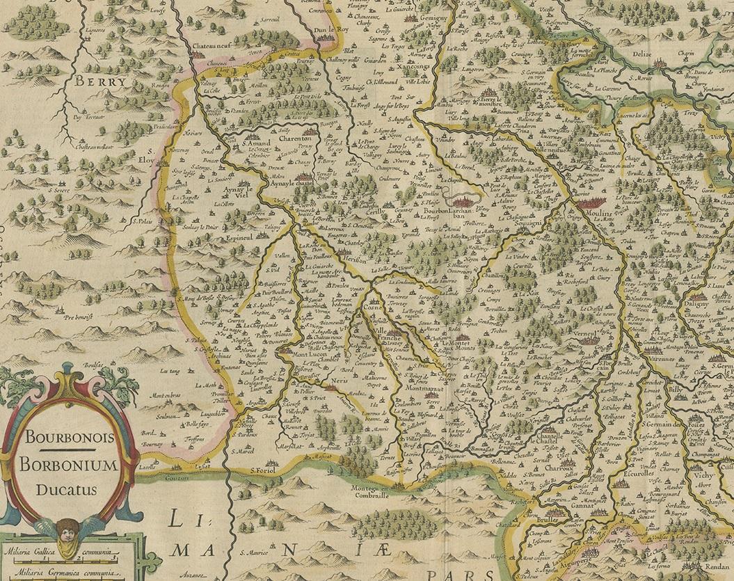 Carte ancienne de la région du Bourbonnais par Janssonius:: vers 1640 Bon état - En vente à Langweer, NL