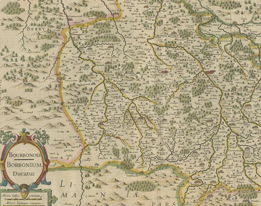 Antique Map of the Region of Bourbonnais by Janssonius, circa 1640