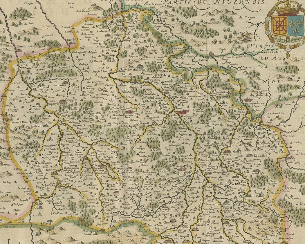 17ème siècle Carte ancienne de la région du Bourbonnais par Janssonius:: vers 1640 en vente