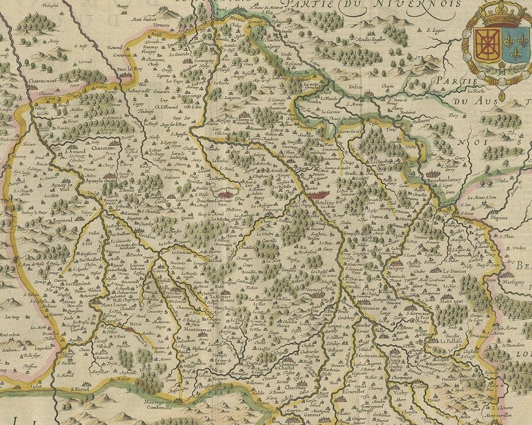 Antique Map of the Region of Bourbonnais by Janssonius, circa 1640