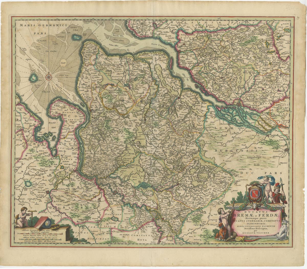 Antique Map of the region of Bremen and Verden, Germany