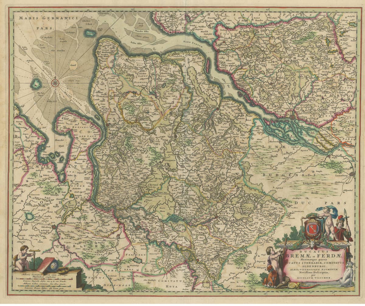 Antique Map of the region of Bremen and Verden, Germany