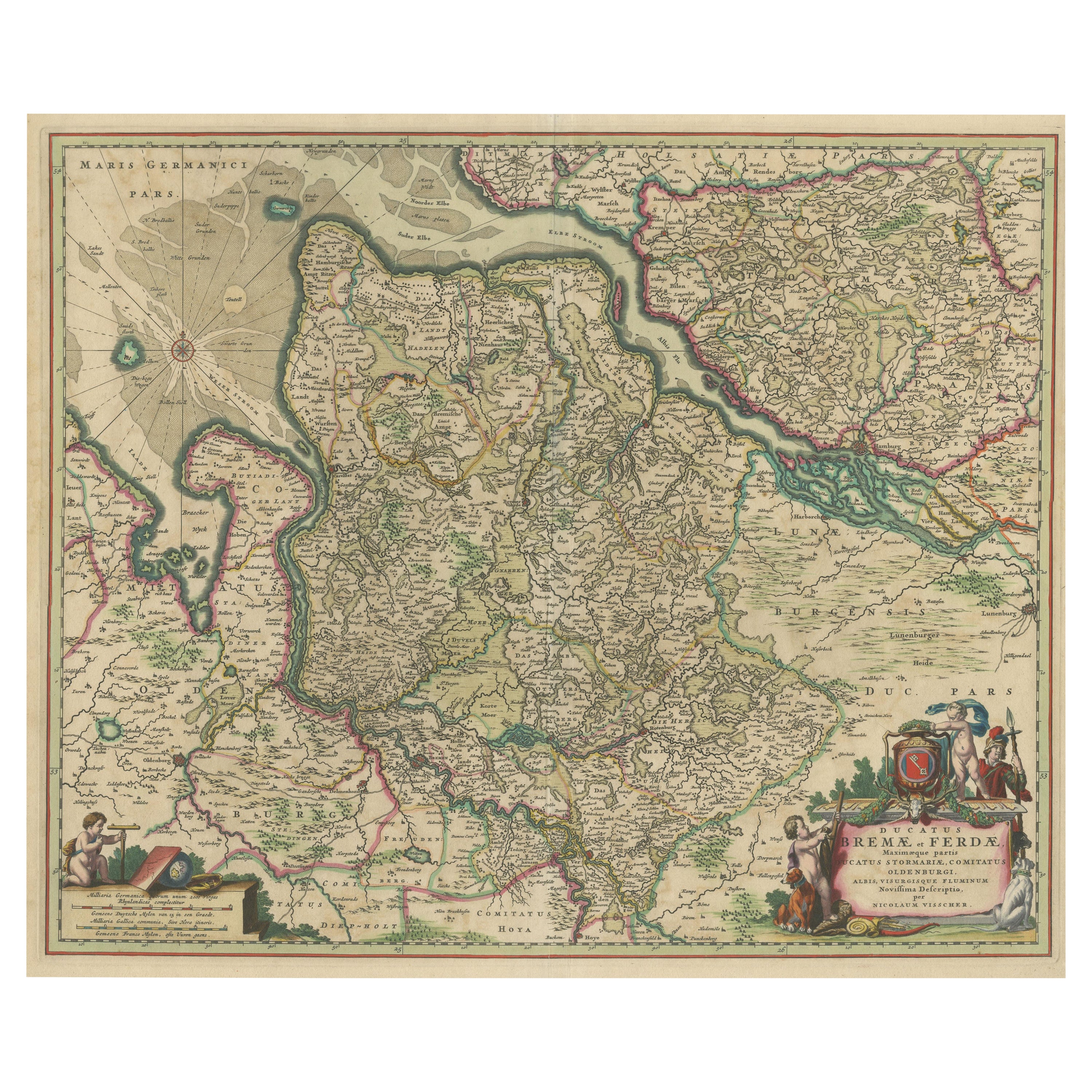 Mappa antica della regione di Brema e Verden, Germania