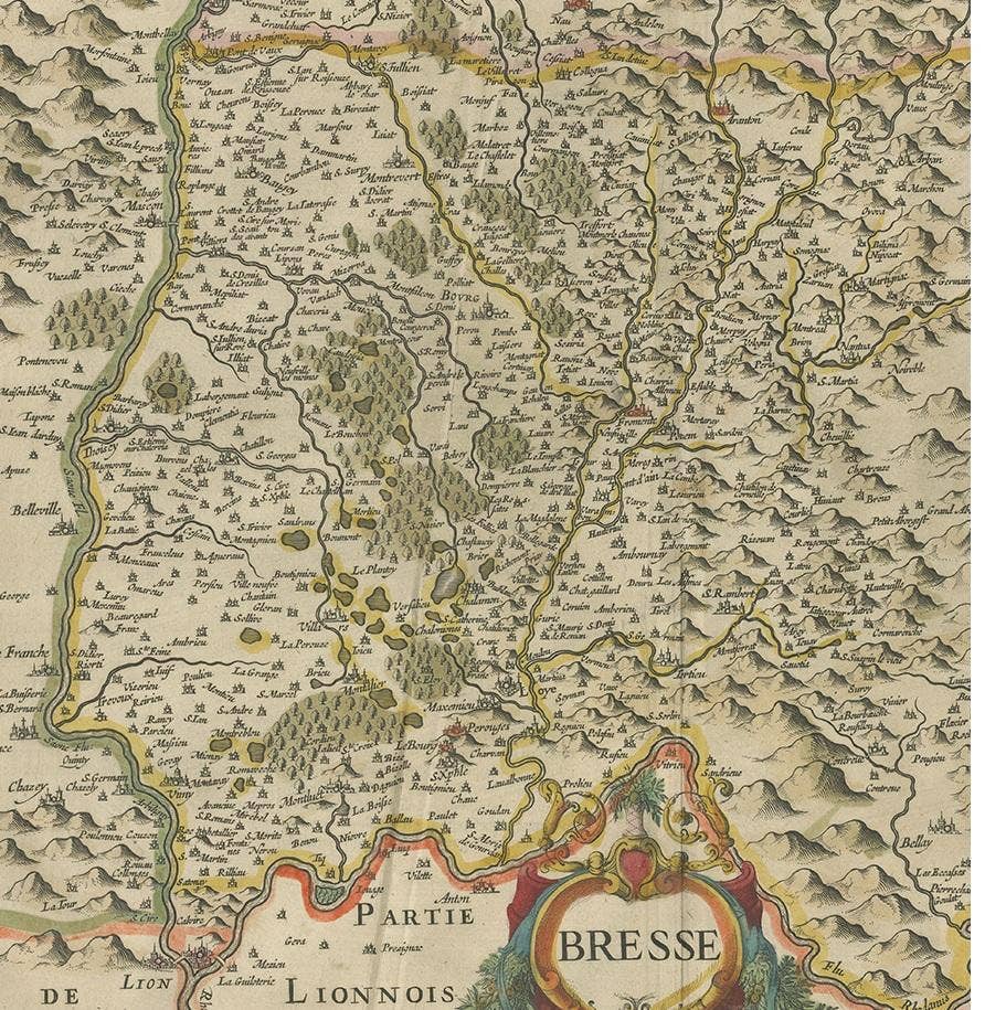 Antique Map of the Region of Bresse by Hondius, circa 1630