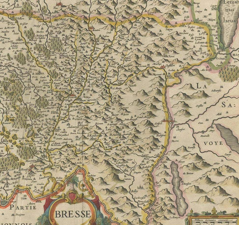 Antique Map of the Region of Bresse by Hondius, circa 1630