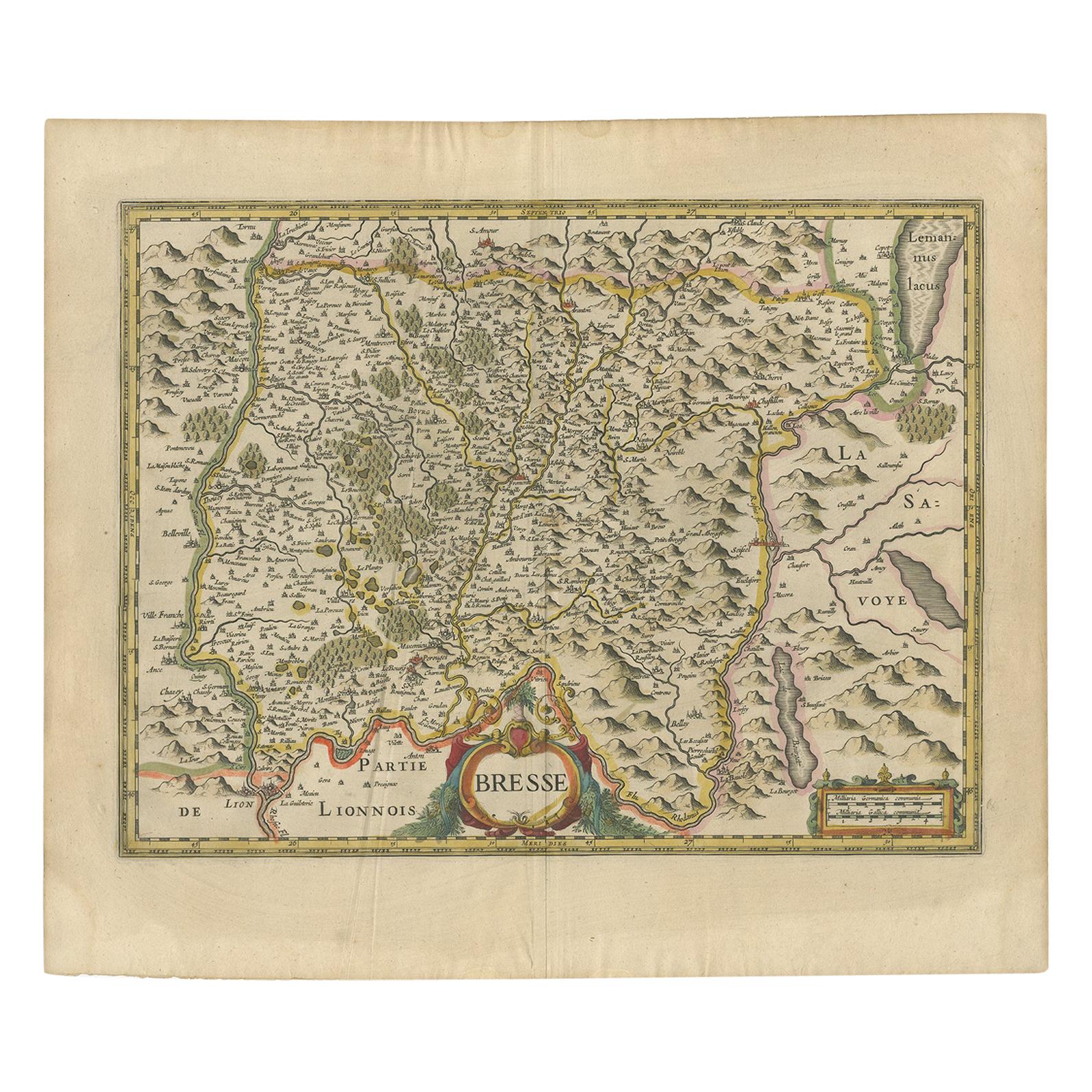 Antique Map of the Region of Bresse by Hondius, circa 1630