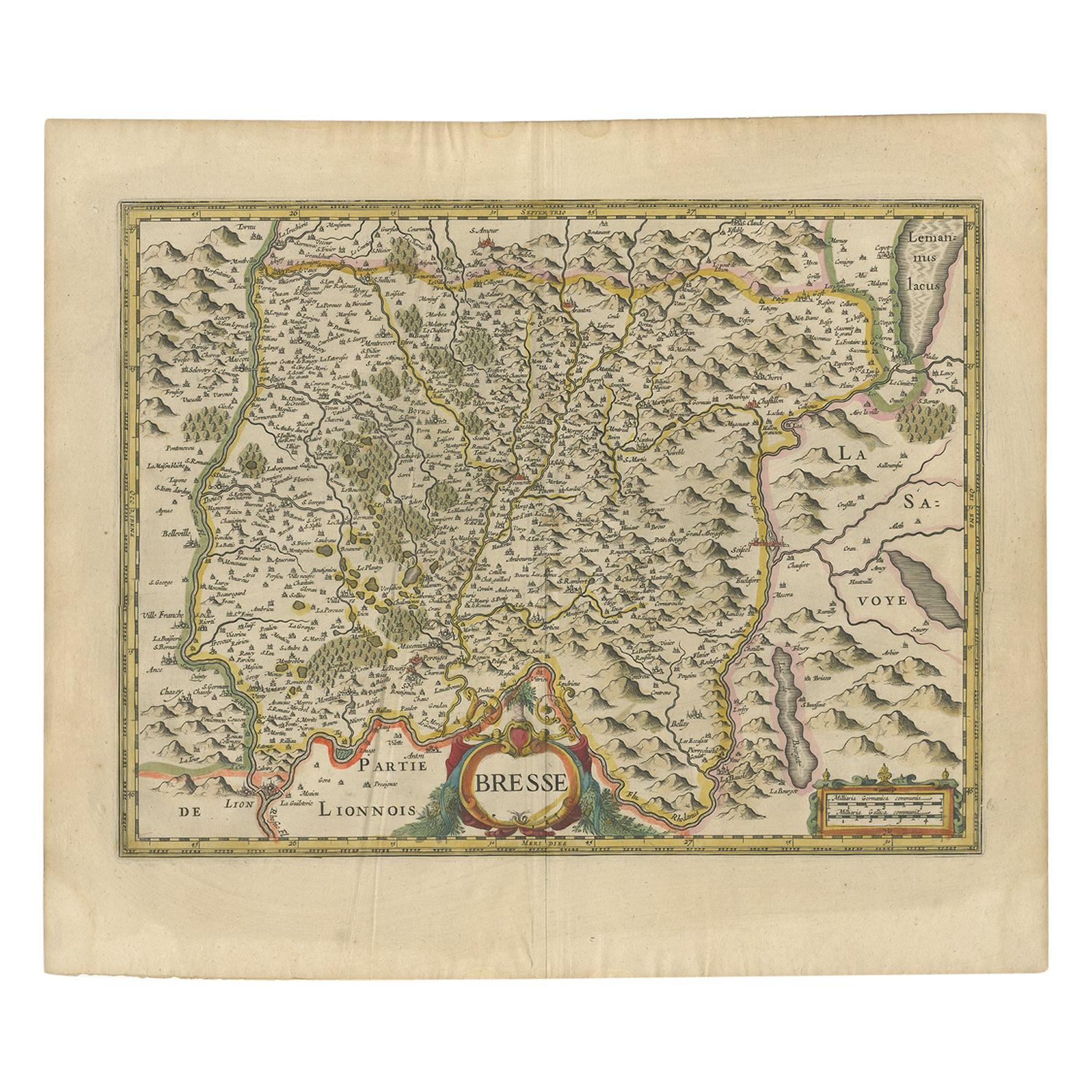 Antique Map of the Region of Bresse by Hondius, circa 1630 For Sale