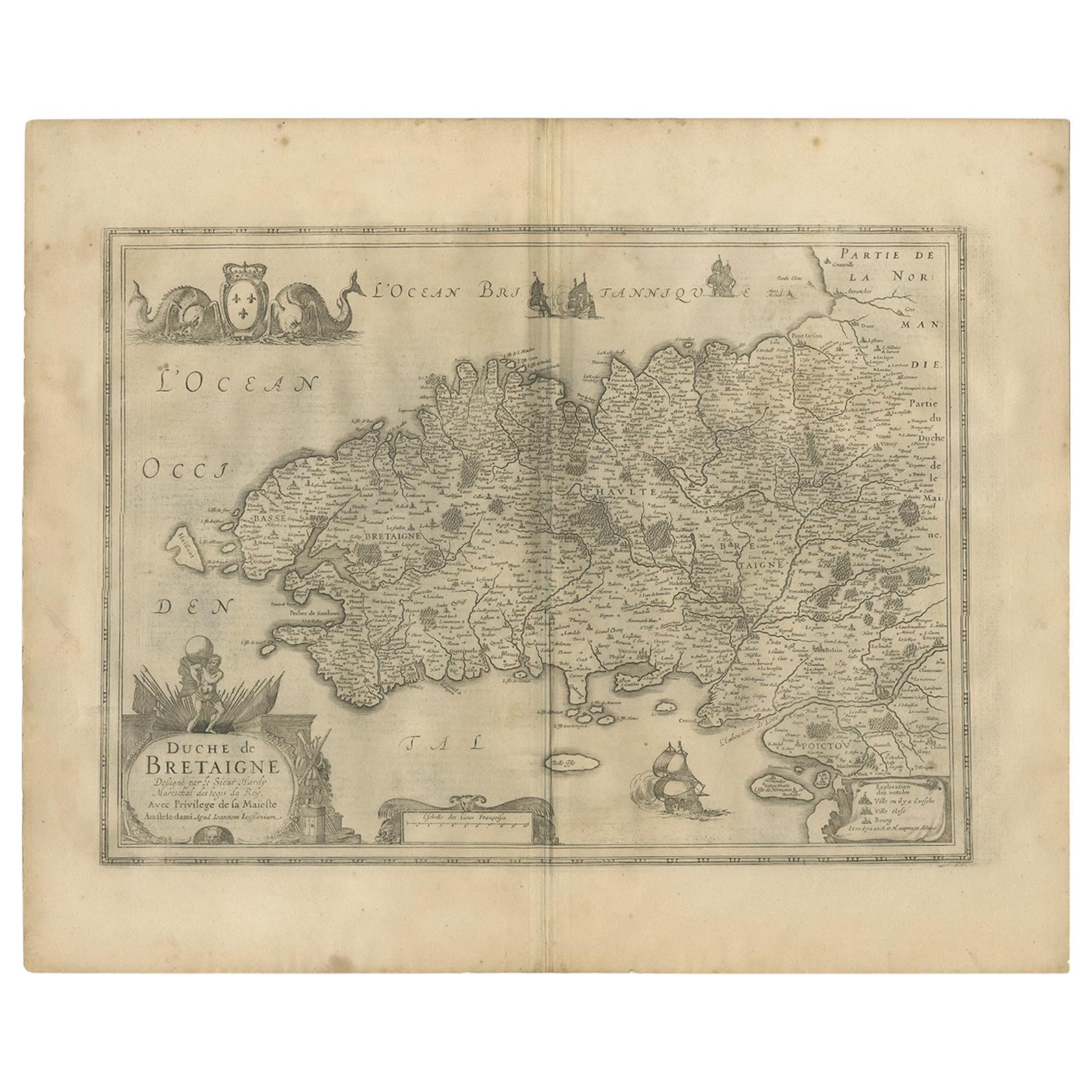 Antique Map of the Region of Bretagne by Janssonius '1657' For Sale