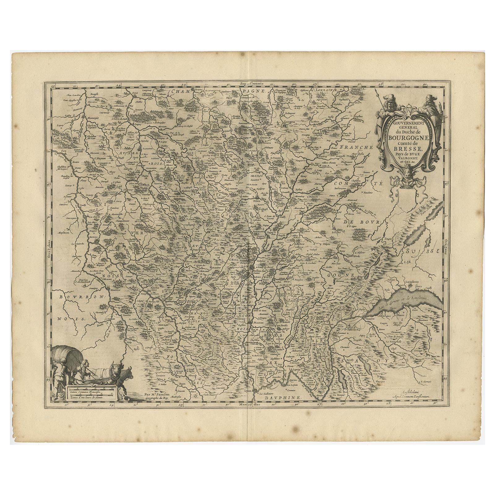 Antique Map of the Region of Burgundy by Janssonius '1657'