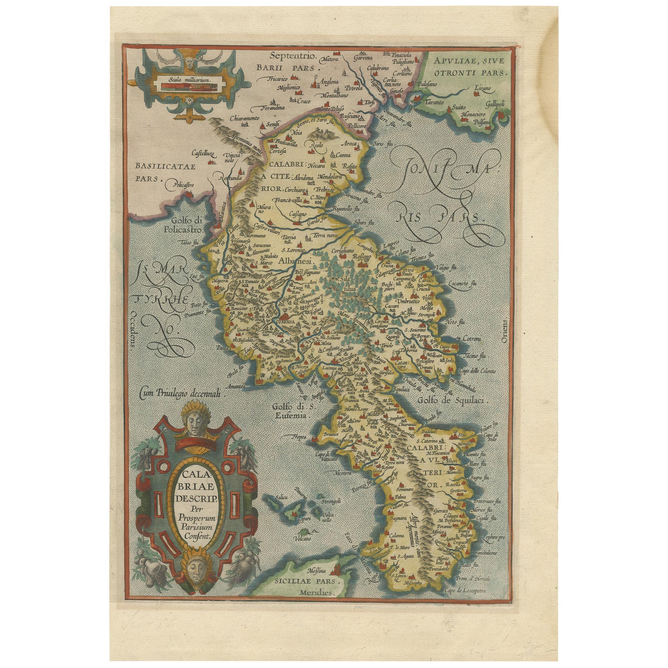 Antique Map of the Region of Calabria by Ortelius, 1612