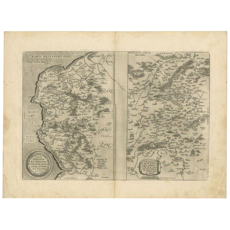 Carte ancienne de la région de Calais et de la région du Vermandois par Ortelius