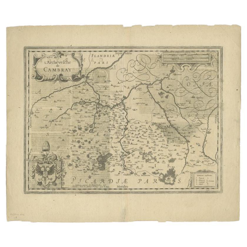 Antique Map of the Region of Cambrai in France, c.1630