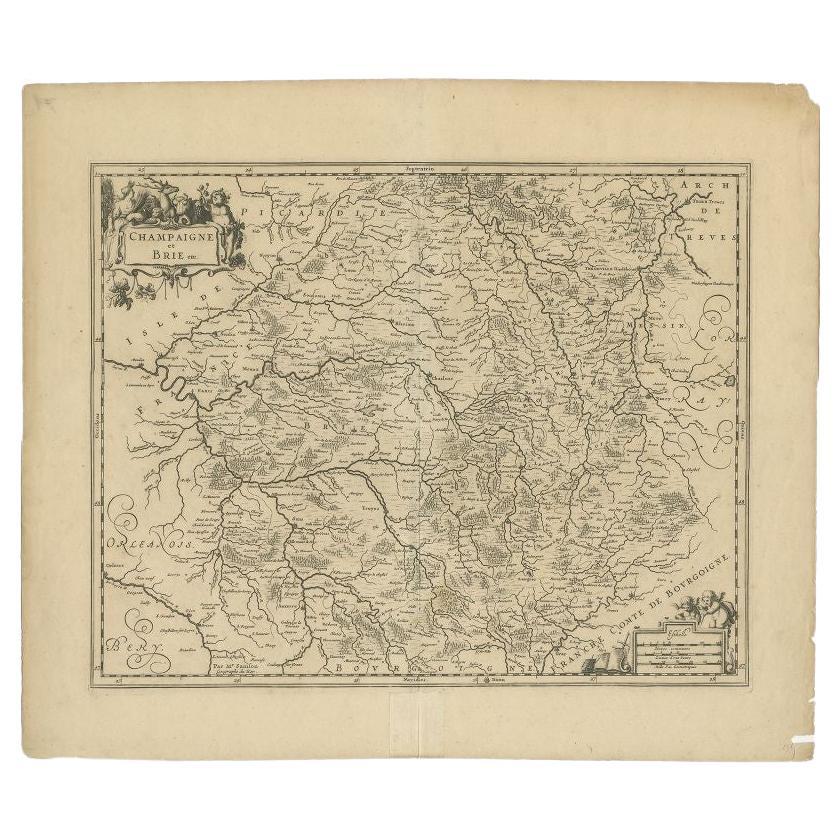 Antique Map of the Region of Champagne and Brie by Janssonius, c.1650 For Sale