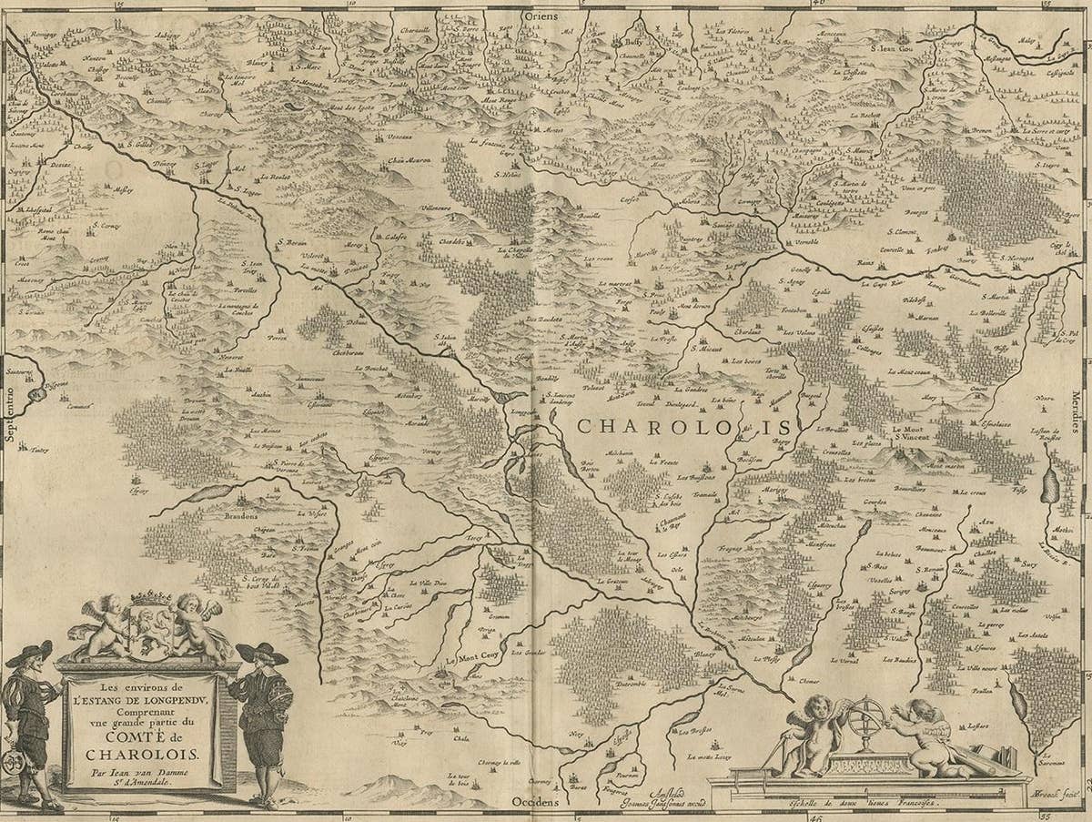 Antique Map of the Region of Charolais by Janssonius, 1657