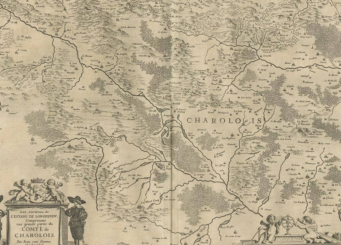 Antique Map of the Region of Charolais by Janssonius, 1657