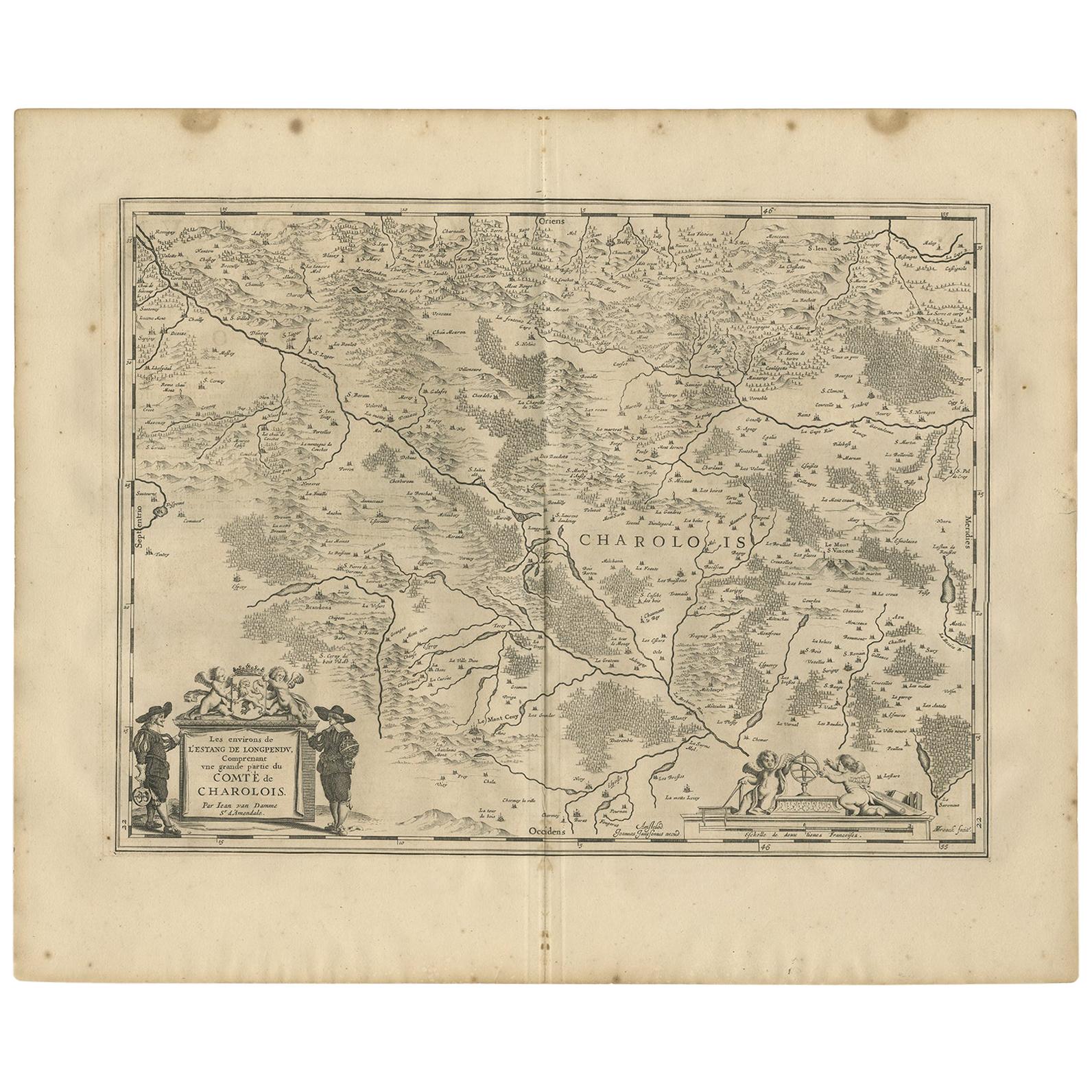 Antike Karte der Region Charolais von Janssonius, 1657, antik
