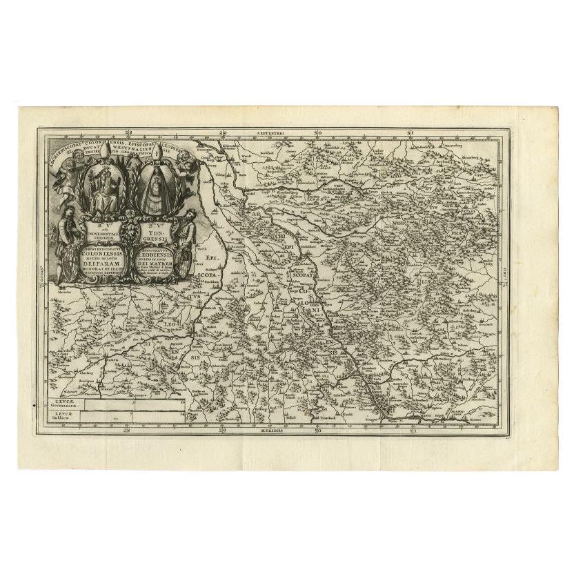 Antique Map of the Region of Cologne and Liege by Scherer, 1699 For Sale