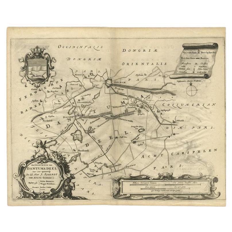 Antique Map of the Region of Dantumadeel, Friesland, The Netherlands, 1664