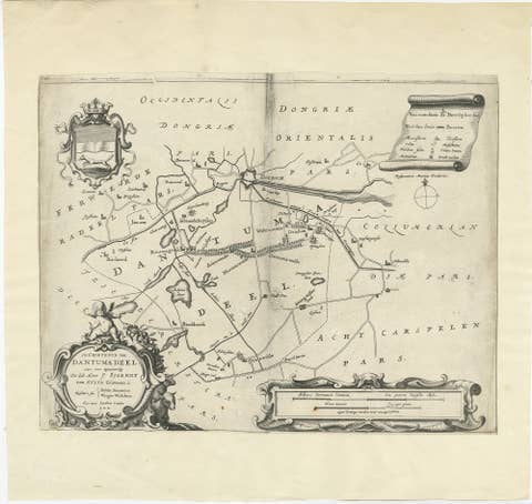Antique Map of the Region of Dantumadeel by Schotanus, 1664