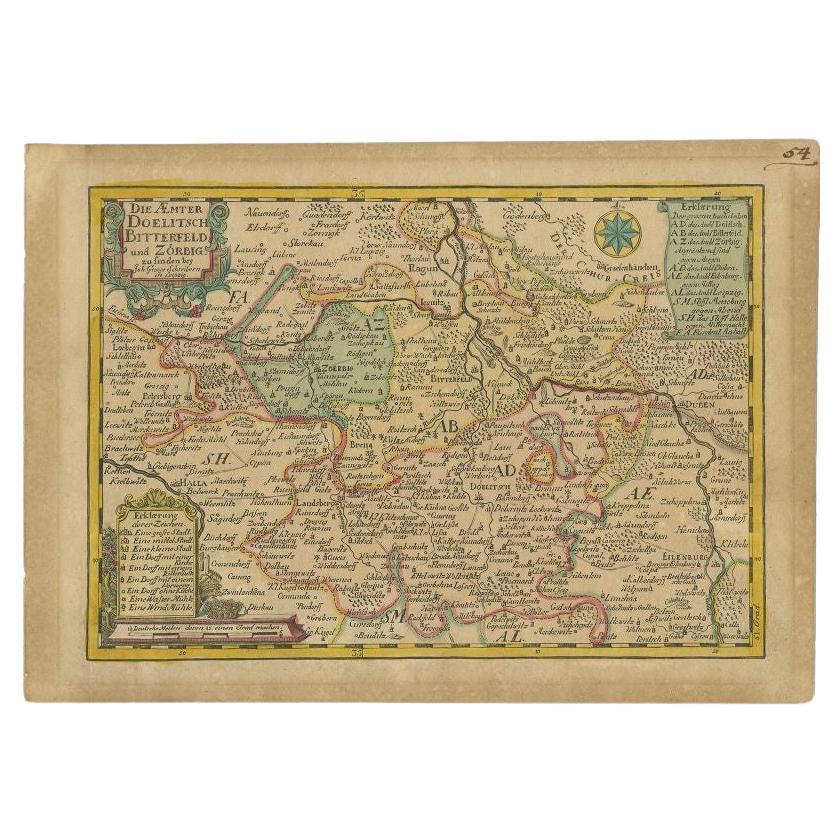 Antique Map of the Region of Dölitzsch by Schreiber, 1749 For Sale