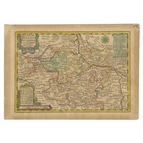 Antique Map of the Region of Dölitzsch by Schreiber, 1749