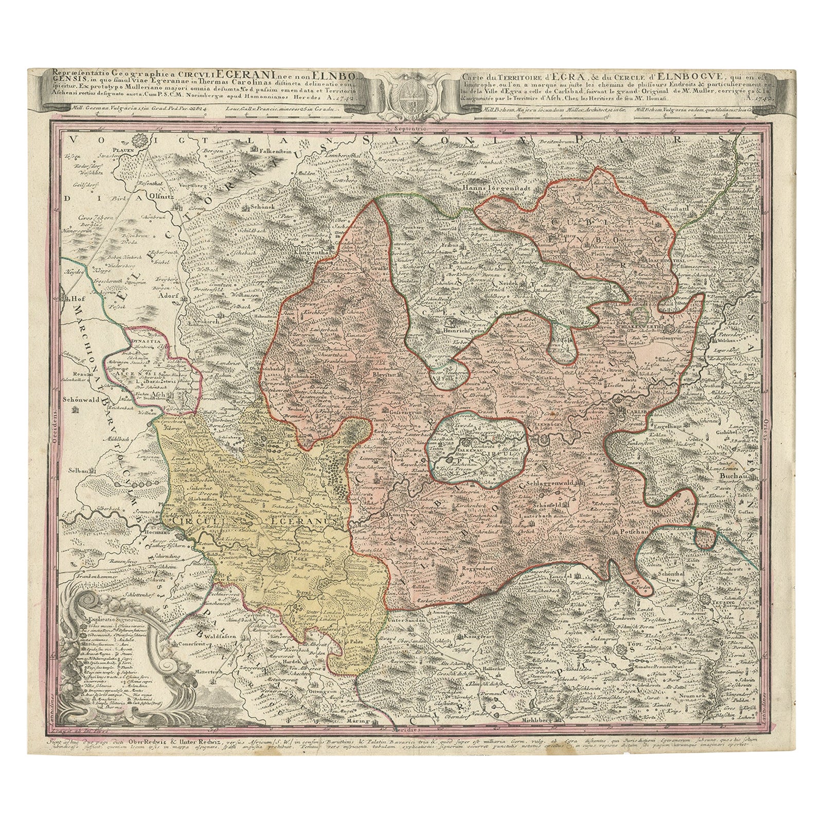 Carta geografica antica della regione di Elbogen ed Eger, Repubblica Ceca e Ungheria, 1742